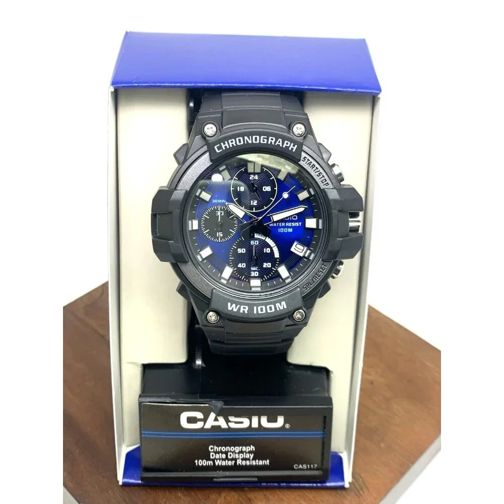 Casio Men's Watch MCW110H-2A Quartz Chronograph Blue Dial Black Resin 45mm 5541